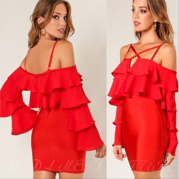 Red Bodycon Bandage Mini Dress - Picture 5 of 5